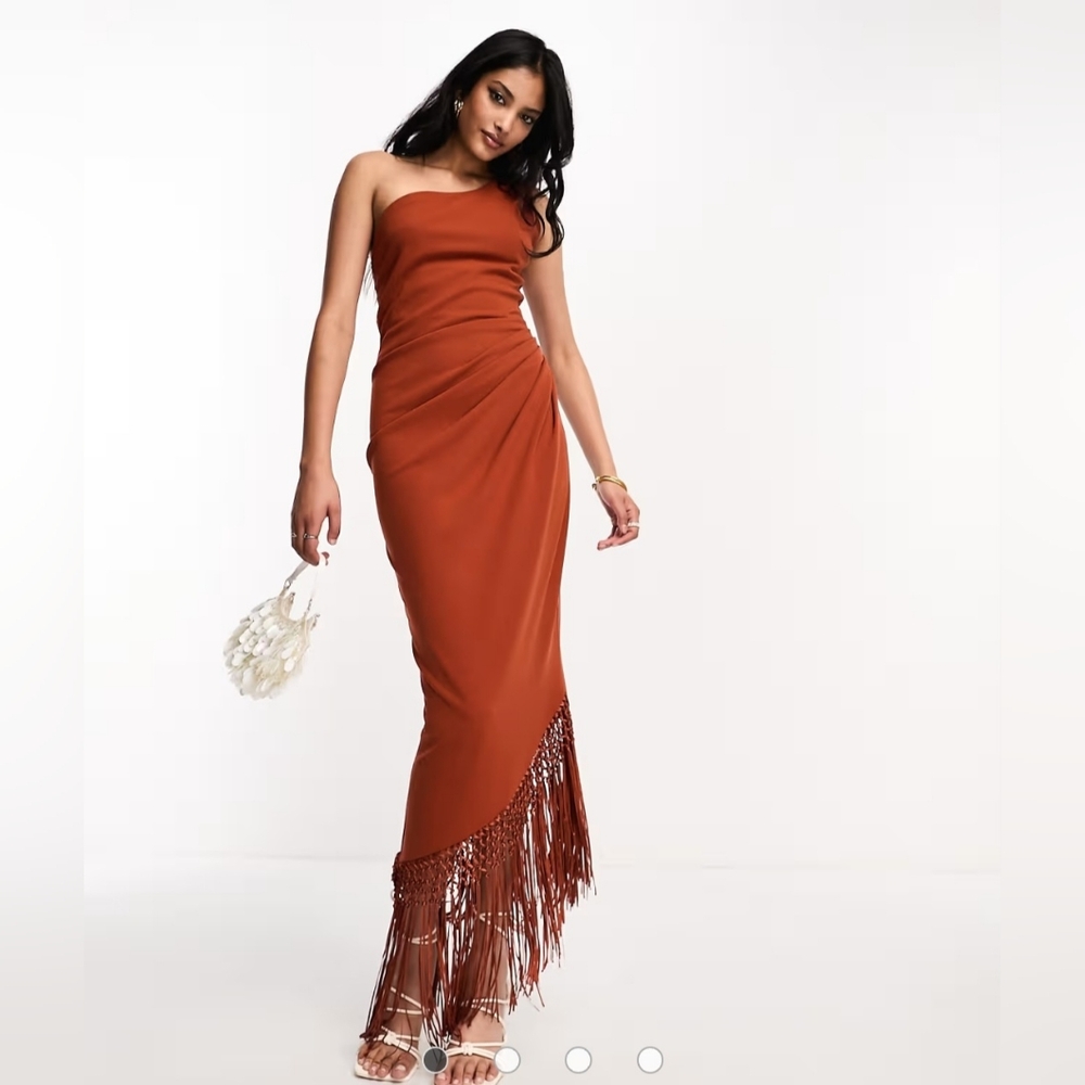 Plus Size - ASOS - New Years Eve And Holiday Dress - One Shoulder Fringe